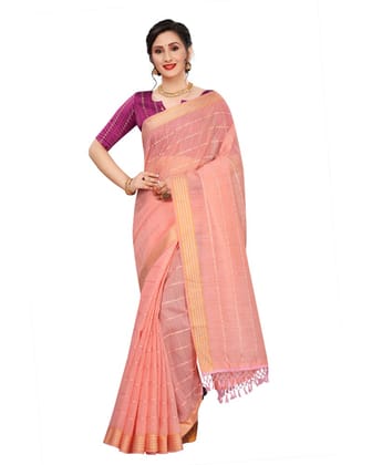 Generic Women's Cotton Saree with Blouse (Pink, 5 - 6 Mtrs)