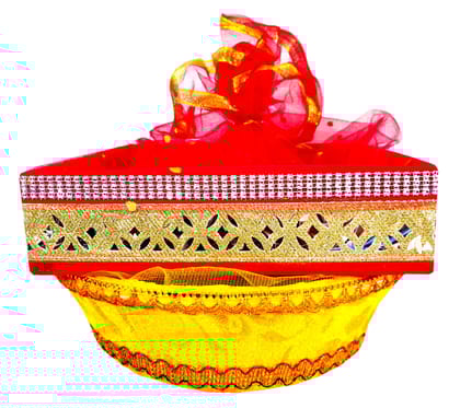 Omkar by R3 Inc. Handmade Multicolor Fancy Gift Hamper Basket Net Covering for Wedding and Festival Gift Purpose - (Pack of 2 / Jumbo) Square & Round Basket