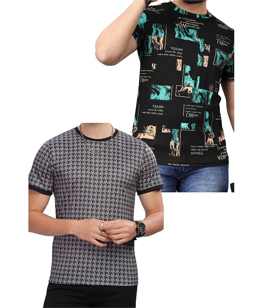 FABRIPPLE Polyester Regular Fit Printed Half Sleeves Men's Round T-Shirt - Multicolor ( Pack of 1 )