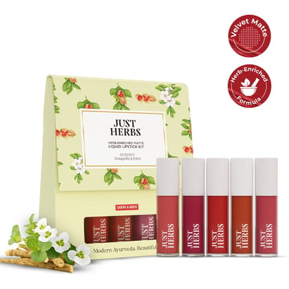 Herb Enriched Matte Liquid Lipstick Kit- Set of 5 Herb Enriched Matte Liquid Lipstick Kit- Set of 5 - Deeps_And_Reds