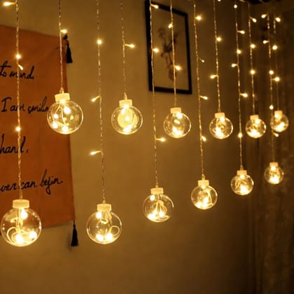 SPARKWORLD 10-Globe Glass Ball Warm White LED Fairy String Lights USB & Battery Powered, 2 m Copper Wire | Size: 2.54 m | Colour: Gift Ball (Warm White)
