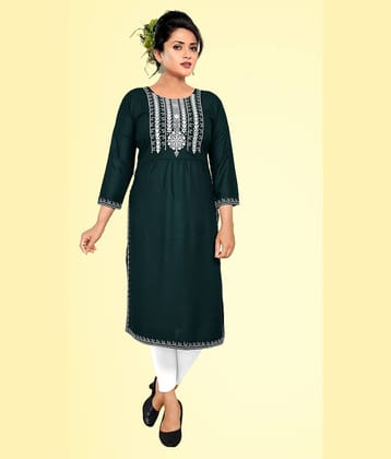 haya fashion - Green Rayon Women's Straight Kurti ( Pack of 1 )