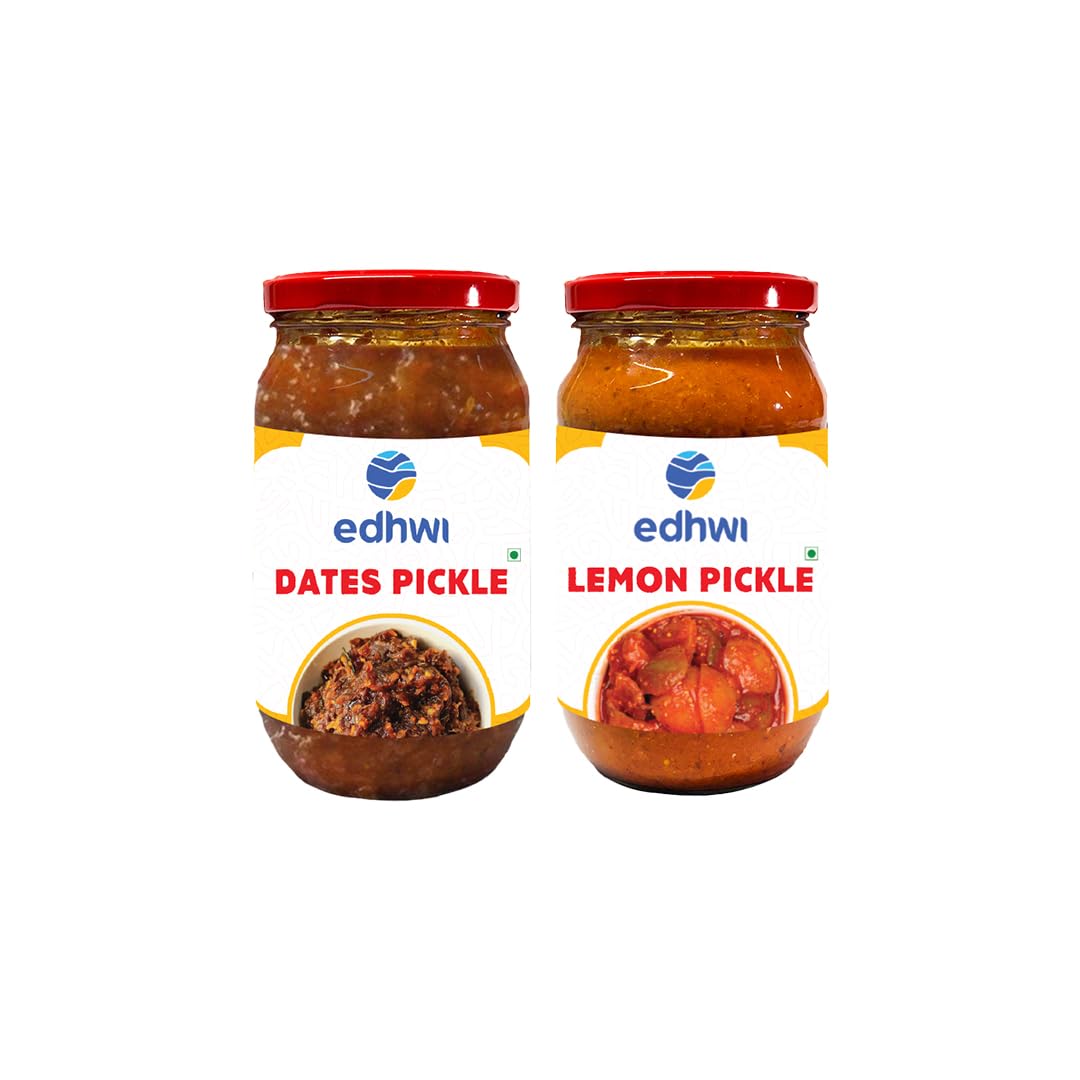 Edhwi Dates & Lemon Pickle Combo - 400g | Tangy & Sweet Dates, Spicy & Citrusy Lemon Pickle | Authentic Indian Recipe