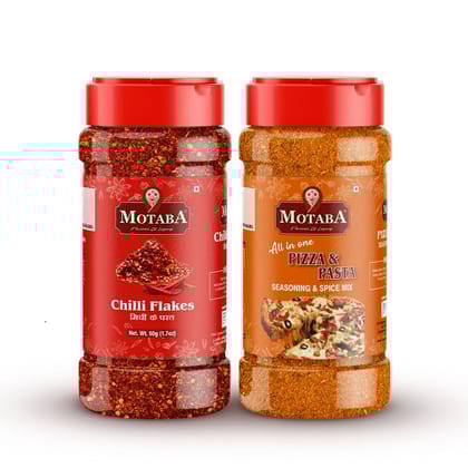 MOTABA Masala All In One Dry Chilli Flakes Seasoning Masala Flakes & Pizza-Pasta Seasoning Powder, 50 gm Each - Pack of 2