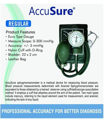 Accusure Regular Aneroid Sphygmomanometer with Stathoscope