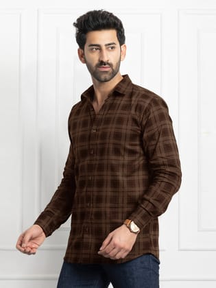 Check Regular Fit Cotton Shirt - Brown-M