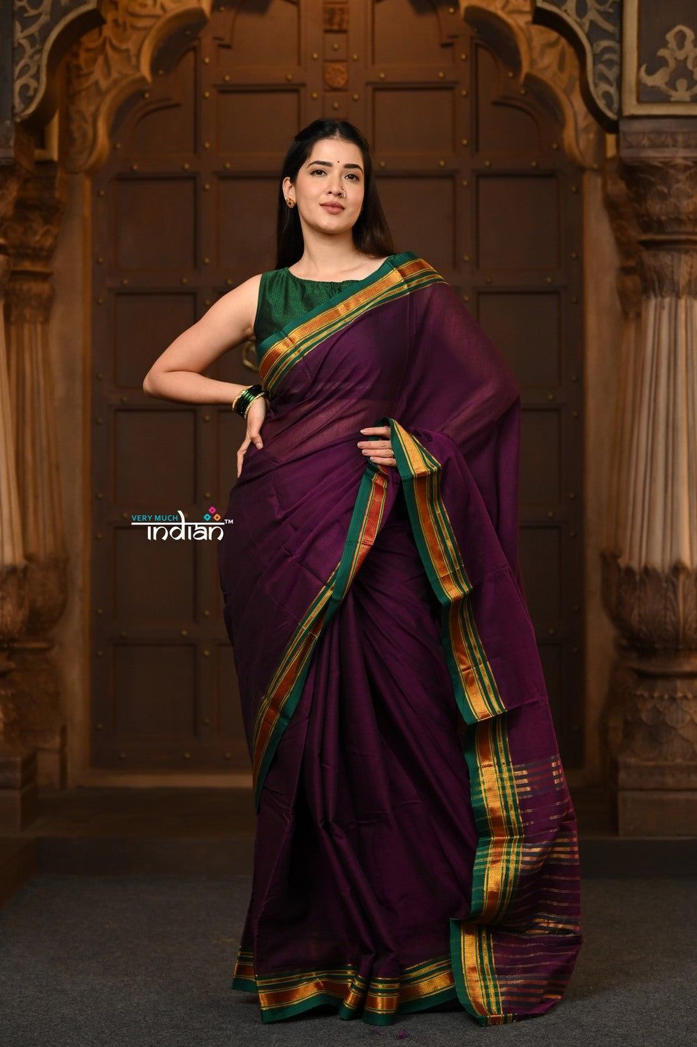 Parampara ~ Pure Cotton Saree in Regal Purple with Zari Border & Pallu