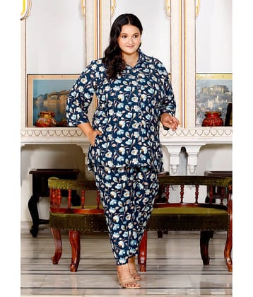 Swasti Women Printed Shirt With Palazzos Co-Ord Set ( Blue )