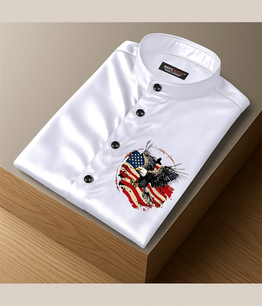 MANS'S SUITUP Satin Regular Fit Printed Full Sleeves Men's Casual Shirt - White ( Pack of 1 )