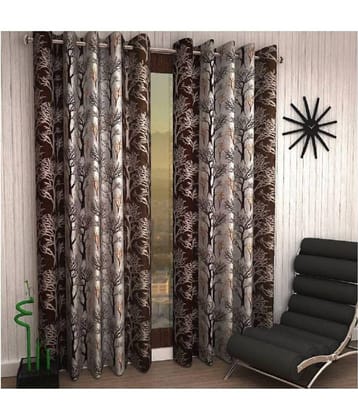 Tanishka Fabs Floral Semi-Transparent Eyelet Curtain 5 ft ( Pack of 2 ) - Brown