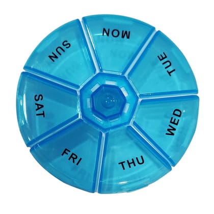Aktive Life Round Portable Pill Medicine Organiser Reminder Storage Box for 7 Days (Pack of 2)