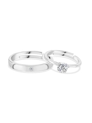 Ornate Adjustable Silver Rings For Couple-Adjustable