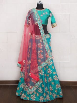 Classic Sky BlueColor Embroidered Semi-stitched Lehenga Choli