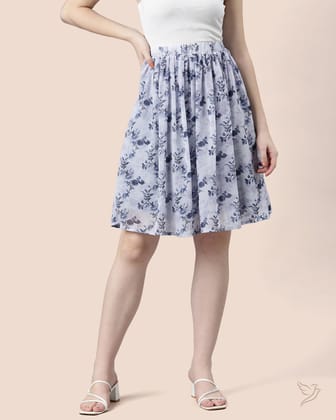 Georgette Skirt-M / Blue Floral