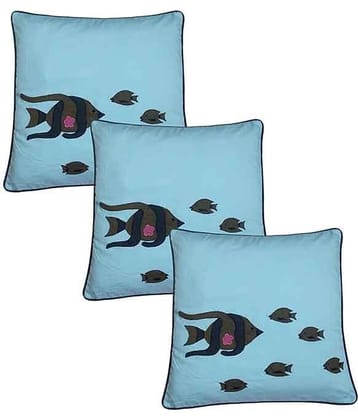 Hugs'n'Rugs Blue Cotton Cushion Covers - Set Of 3