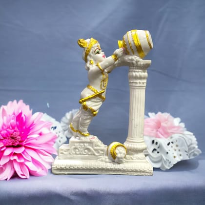 Vrindavan Kanha Takes Makhan From Matki Idol H -21 cm-Composite Marble