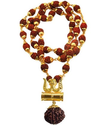 shiv omkar Lord Shiv Trishul Damru Locket With Puchmukhi Rudraksha Mala Gold-plated Plated Chain Brass