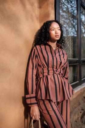 Nara Front knot Shirt Copper Stripes-XS