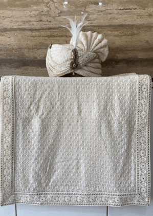 CREAM HEAVY SAFA DUPATTA SET (  ONFOAM PATTERN)