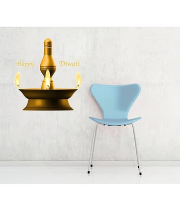 Decor Villa Goldan Diya Art Happy Diwali Vinyl Wall Stickers