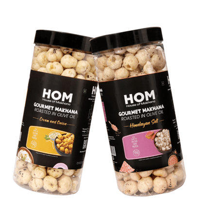 GOURMET MAKHANA Roasted in Olive Oil | Flavors Cream and Onion & Himalayan Salt | Combo Of 2, 65g Each. - 130 gm
