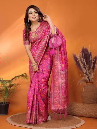 Pink Soft Silk Meenakari Weaving Work Pashmina Saree
