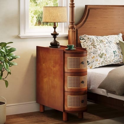 Wooden 3 Desk Drawer End Tables Set of 2