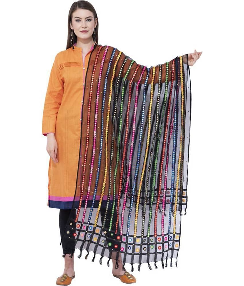 A R Silk Black Organza Self Dupatta