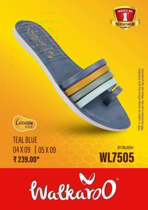 Walkaroo WL7505 Teal Blue L No 9 Ladies Slides