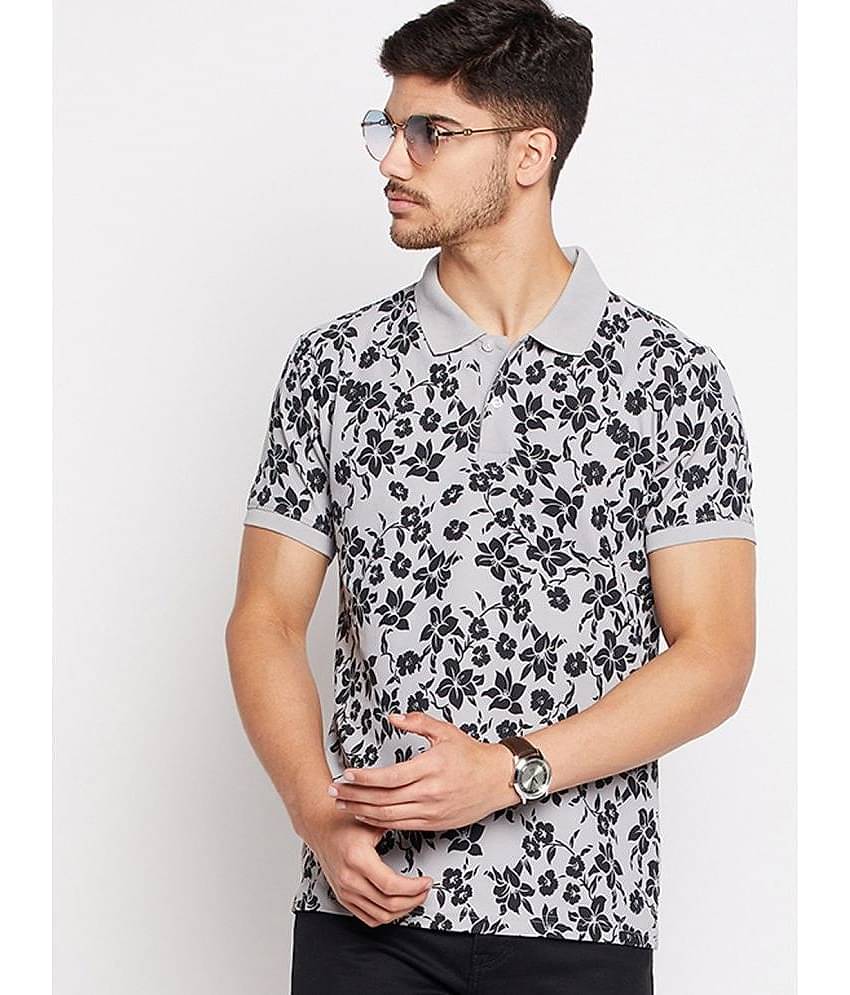 Riss Pack of 1 Polyester Regular Fit Printed Half Sleeves Men's Polo T Shirt ( Grey )