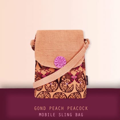 Mobile Sling Bag- Gond Peach Peacock