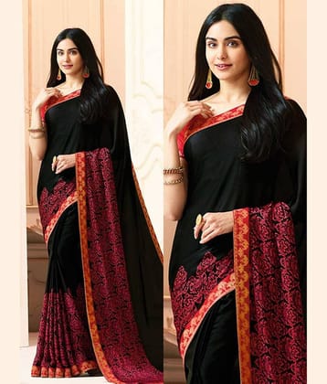 SARIK  FASHION Georgette Printed Saree With Unstitched Blouse Piece ( Black )