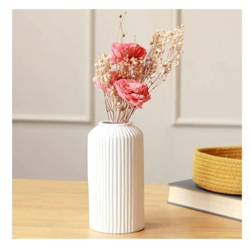 Vase for Flowers, Pampas Grass, or Live Plants | Decorative Home & Office Centerpiece Gift – No Flowers- (White, 6