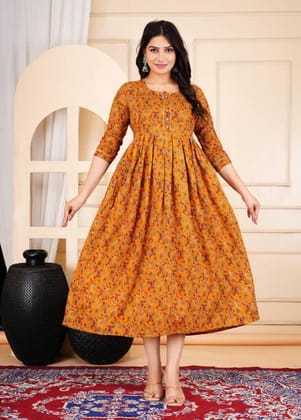 Women Printed Cotton Blend Anarkali Kurta  (Yellow)