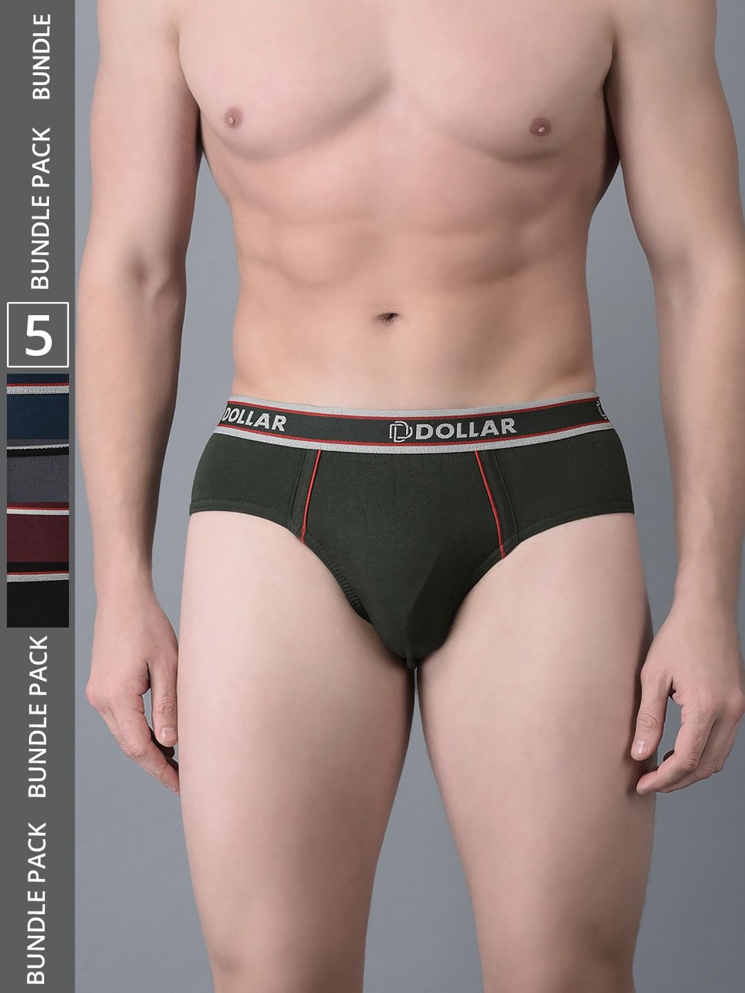 Men's Assorted Pack of 5 Combed Cotton Solid Brief With Anti-Microbial Odour Control