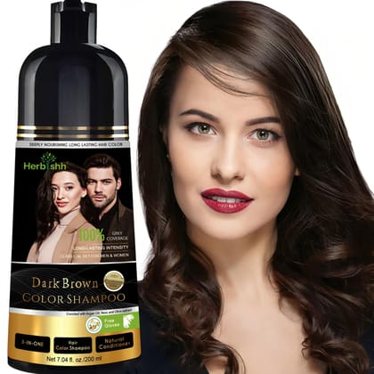 Herbishh Dark Brown Hair Color Shampoo, 3 in 1, 100% Grey Coverage, Hair Color for Men & Women, Long-lasting Color in 15-20 Mins, Ammonia-free, 200 ml Herbishh Dark Brown Hair Color Shampoo, 3 in 1, 100% Grey Coverage, Hair Color for Men & Women, Long-la