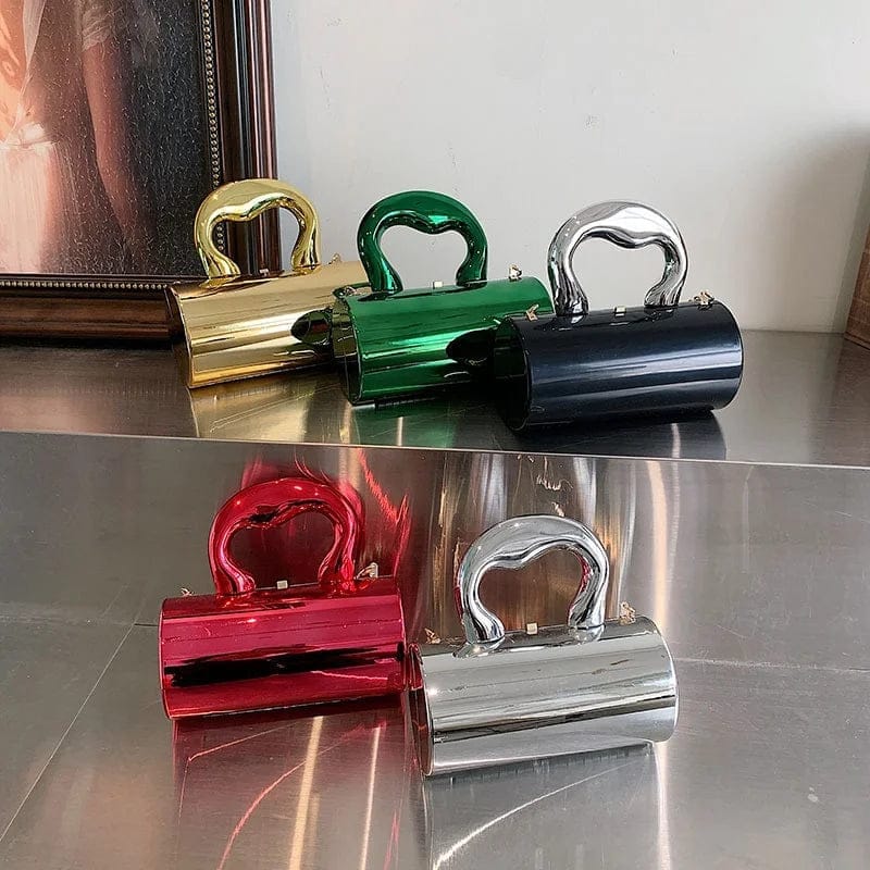 IDOIT Latest Acrylic Evening Clutch Laser Bag For Women Chic Metal Purses Barrel Shaped Clutch Handbag