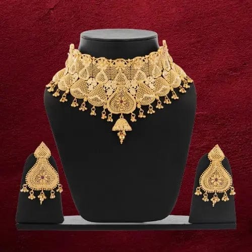 Designer Indian Choker Gold-Plated Choker Necklace Set with Earrings