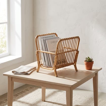 Bamboo Rattan Cane Magazine Storage Rack (39 x 39 x 40 cm)