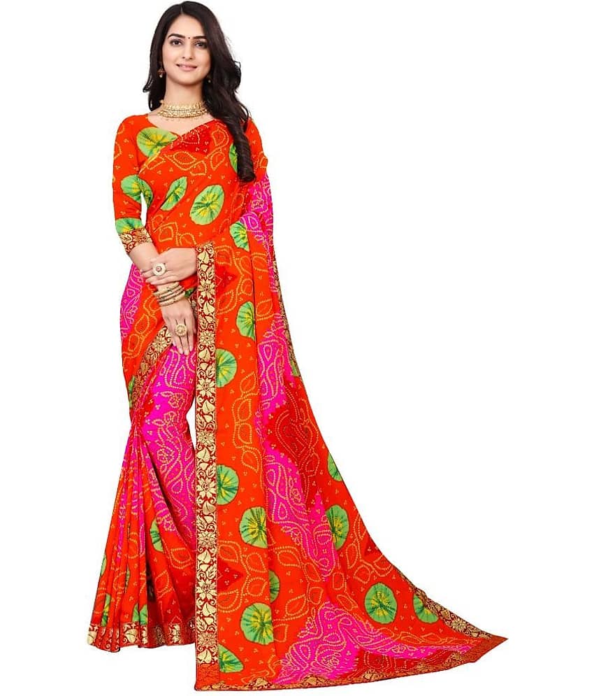 Kanooda Prints Georgette Printed Saree With Unstitched Blouse Piece ( Blue )