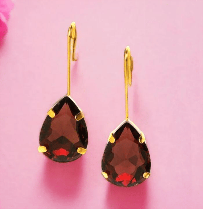 Gold Plated Burgundy Teardrop Earrings