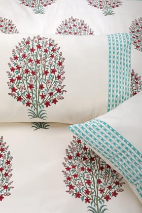 Bagh-E-Vruksh Cotton Percale Bedsheet-Standard Double - 90 x 108 in / Blue Turquoise / Turquoise