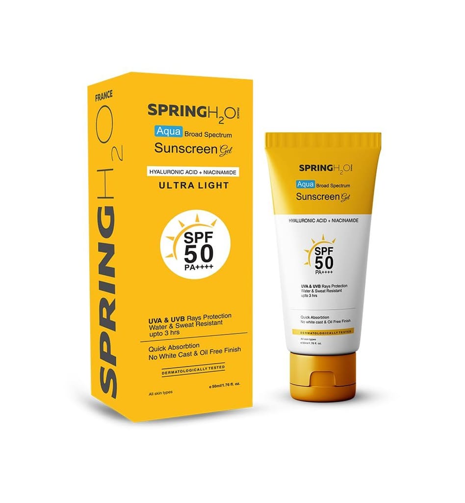 Spring H2O Aqua Sunscreen Gel, Spf 50 Pa+++,Hyaluronic Acid + Niacinamide, Uva & Uvb Protection, 50Ml