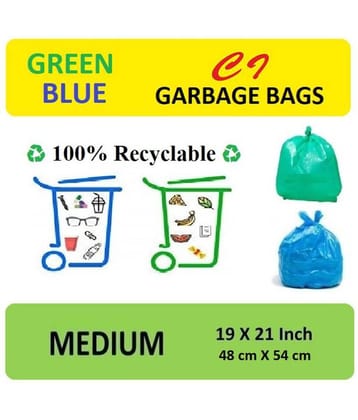 C-I - (4 Packs) Blue & Green 19X21 Garbage Bags| 4 packs (120 Pcs) - 2 packs of 60 Pcs (Green for wet waste) + 2 packs of 60 Pcs (Blue for dry waste)|Medium Disposable Garbage Bags for Wet and Dry Waste | Dustbin Bags For kitchen and home