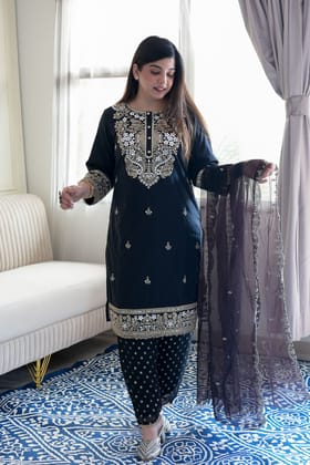 Rythm Black Gotta Embroidred Suit Set-M