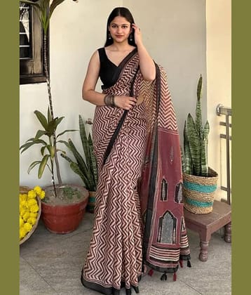 Sanjana Silks Cotton Printed Regular Saree With Unstitched Blouse Piece ( Brown )