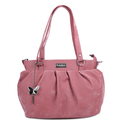 Jothi Aria Premium Womens Handbag | Velvet Textured Synthetic Leather Tote | Lightweight & Spacious | Soft Base | Water-Resistant | Dual Top Handles | Dusty Pink