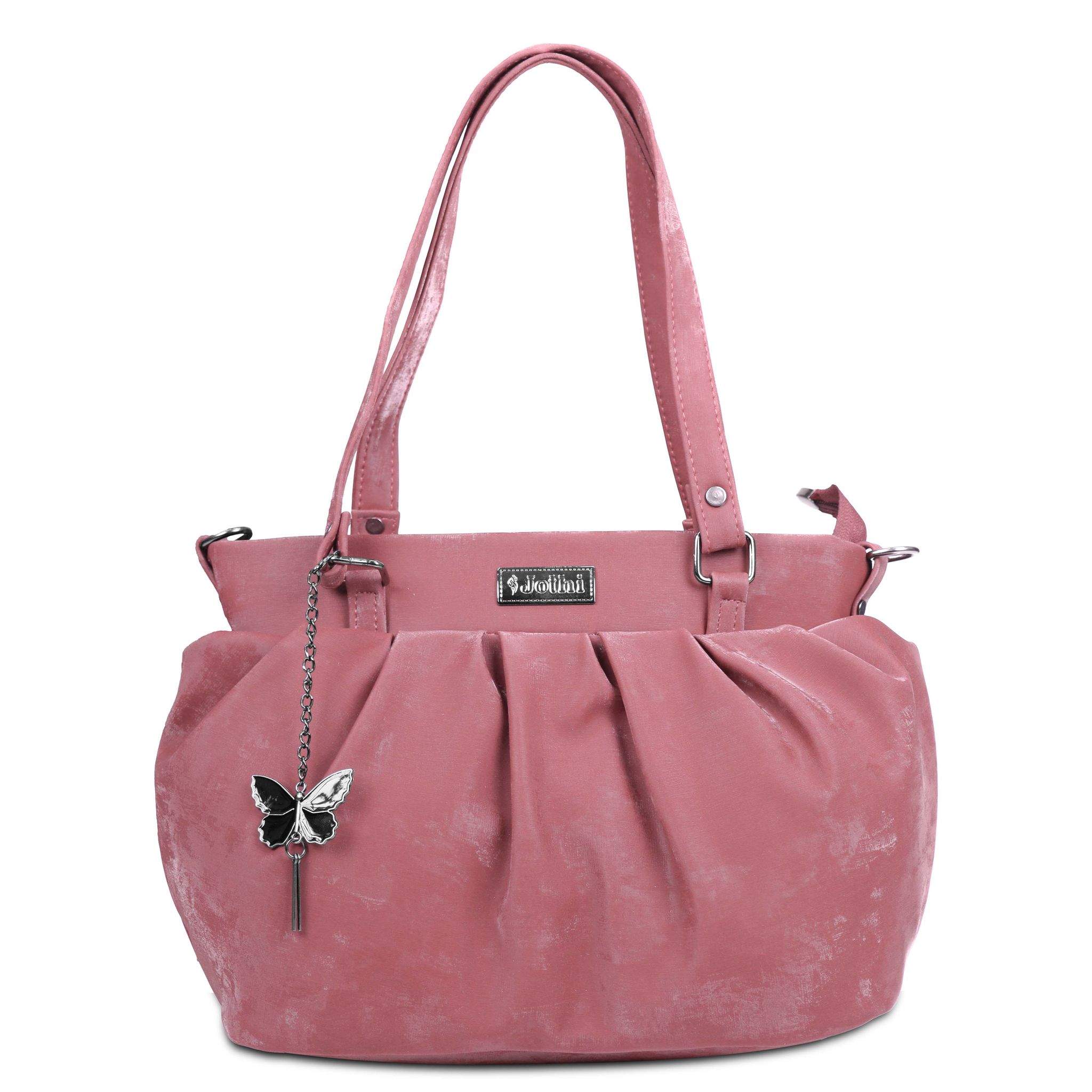 Jothi Aria Premium Womens Handbag | Velvet Textured Synthetic Leather Tote | Lightweight & Spacious | Soft Base | Water-Resistant | Dual Top Handles | Dusty Pink