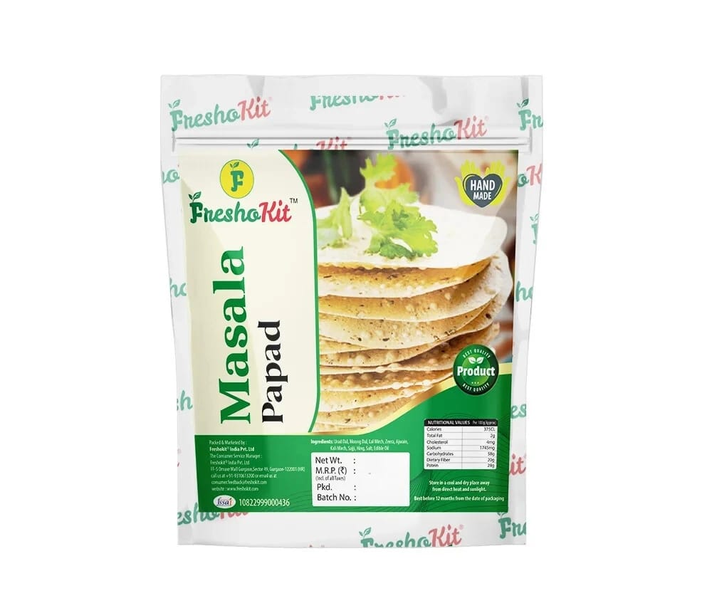 Freshokit Masala Papad | Crispy & Delicious | Healthy Snack | Gluten Free | Moong dal, Urad dal with Ajwain, Kali Mirch, Hing, and Other masala (400gm)