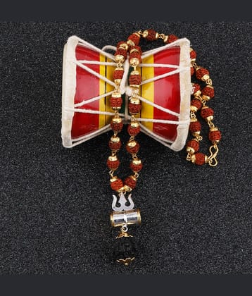 SILVER SHINE Gold Plated  Silver Trishul Locket with Rudraksha Mala for Men and Women